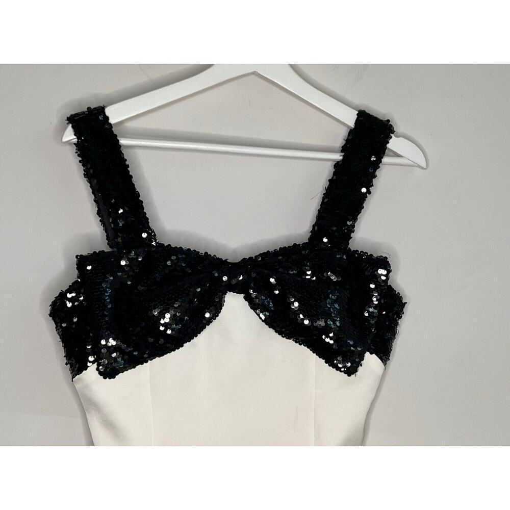 Endless Rose Sequin Bow Sleeveless Square Neck Mini Dress Cream/Black Women's S - Picture 4 of 10